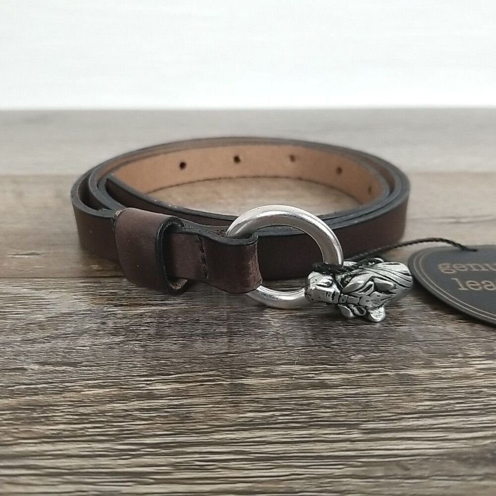 Mona B. Women's Leather belt Wolf Head Buckle Made In E.U. Size S/M